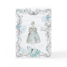 1800-talets mode-hälsningskort i blått