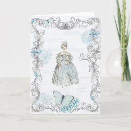 1800-talets mode-hälsningskort i blått kort