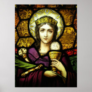 1800-talets nedfläckad glas St. Barbara Poster