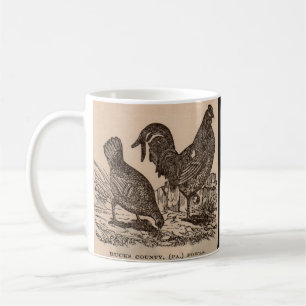 1800-talets utskrift Bucks County höns kycklingar Kaffemugg