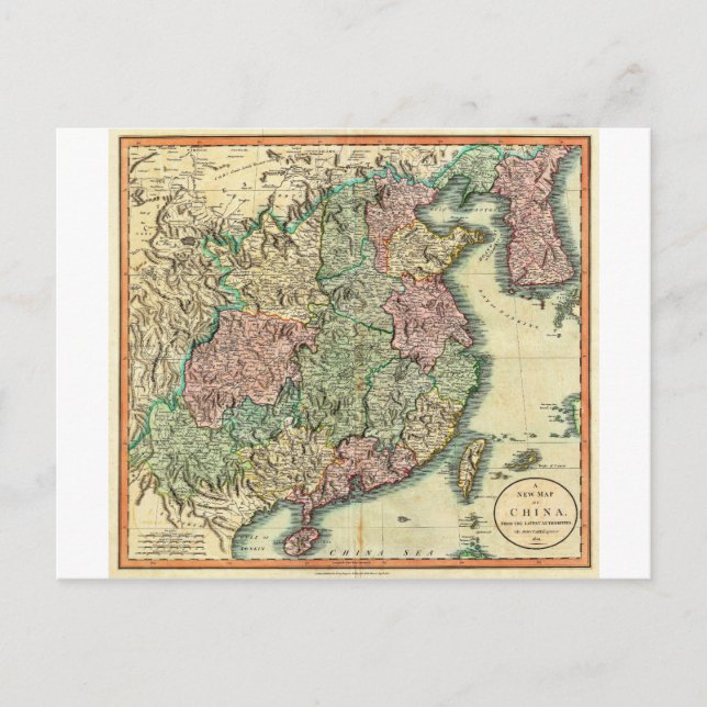 1801 John Cary Karta från China och Sydkorea Vykort (Framsida)