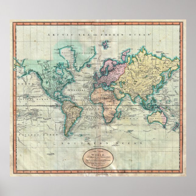 1801 Kary Karta i World on Mercator Projection Poster (Framsidan)