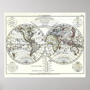 1806 Atlas Karta: La Mappemonde av Eustache Hériss Poster