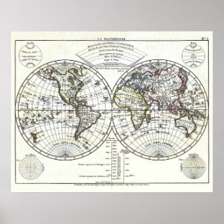 1806 Atlas Karta: La Mappemonde av Eustache Hériss Poster