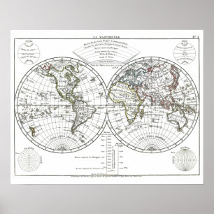 1806 Atlas Karta: La Mappemonde av Eustache Hériss Poster