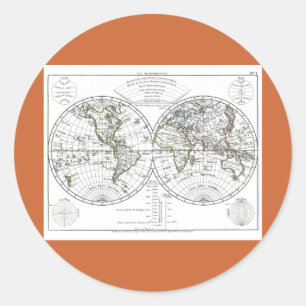 1806 Atlas Karta: La Mappemonde av Eustache Hériss Runt Klistermärke