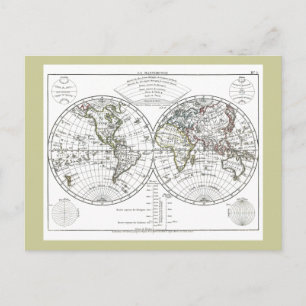 1806 Atlas Karta: La Mappemonde av Eustache Hériss Vykort