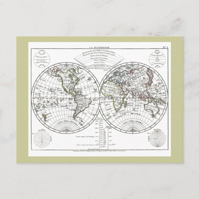 1806 Atlas Karta: La Mappemonde av Eustache Hériss Vykort (Framsida)