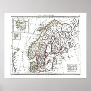 1806 Karta-La Suede le Danemarck Poster