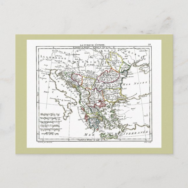 1806 Karta-La Turquie d'Europe Vykort (Framsida)