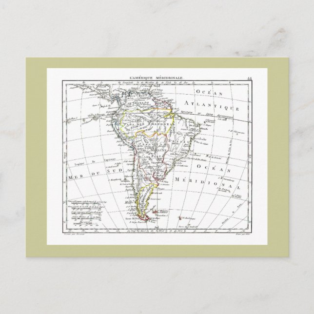 1806 karta - L'Amérique Méridionale Vykort (Framsida)