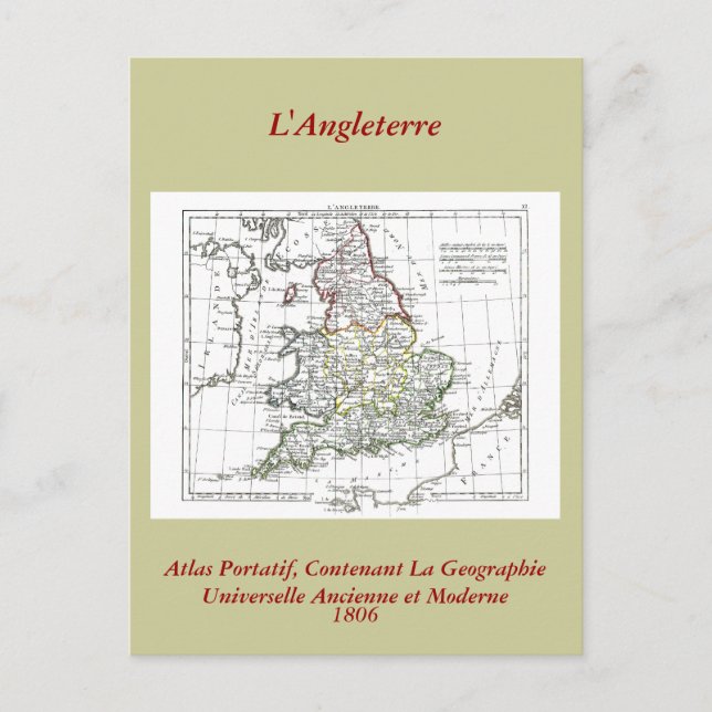 1806 Karta-L'Angleterre Vykort (Framsida)