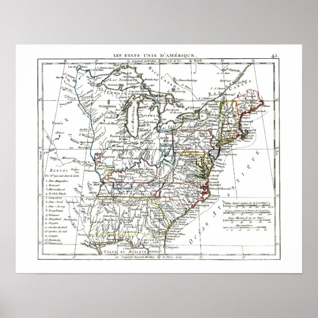 1806 Karta - Les Etats Unis d'Amrique Poster (Framsidan)