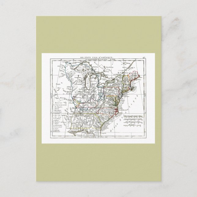 1806 Karta - Les Etats Unis d'Amrique Vykort (Framsida)