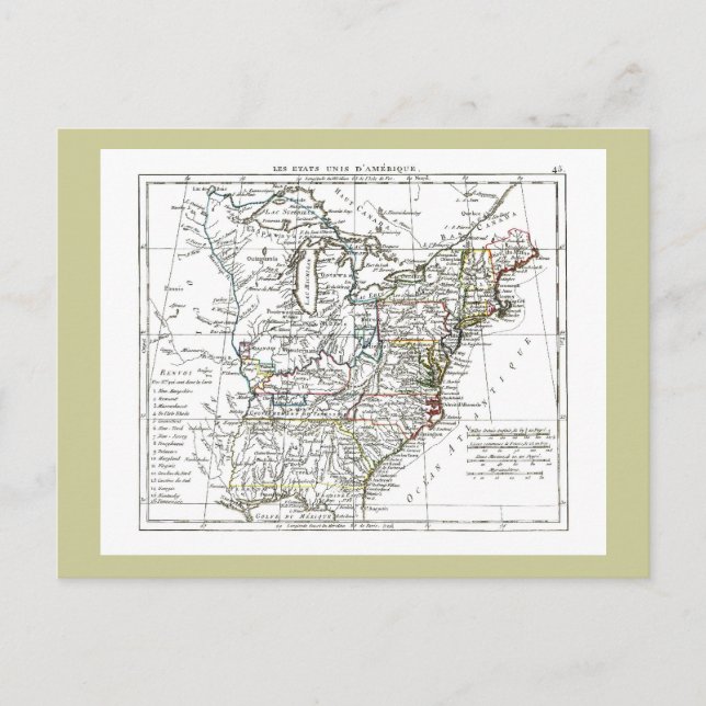 1806 Karta - Les Etats Unis d'Amrique Vykort (Framsida)