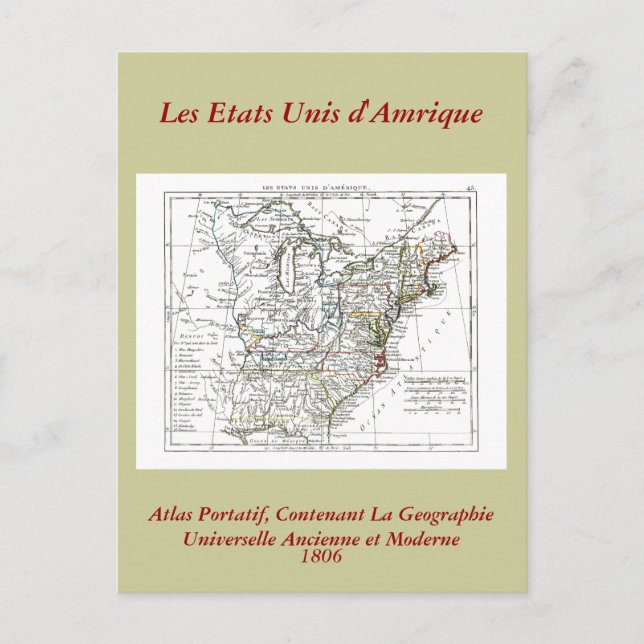 1806 Karta - Les Etats Unis d'Amrique Vykort (Framsida)