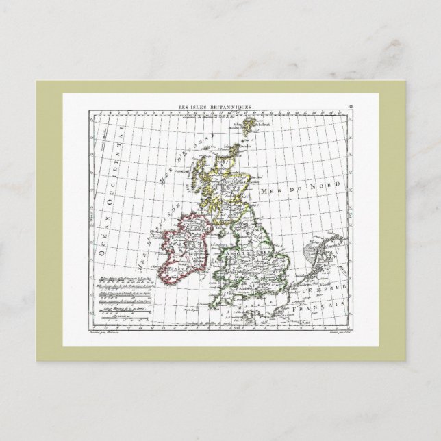 1806 Karta - Les Isles Britanniques Vykort (Framsida)