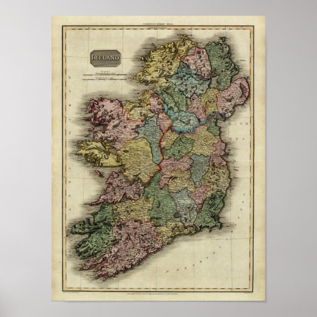 1813 Irland Karta av John Pinkerton Poster (Framsidan)