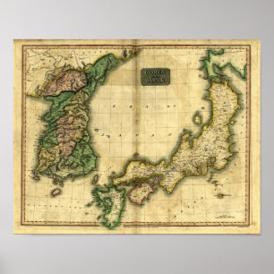 1815 Karta i Sydkorea och Japan Poster