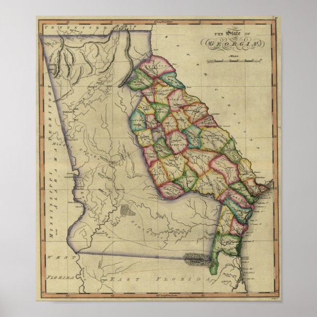 1817 Situationen i Georgien från Samuel Lewis Atla Poster (Framsidan)