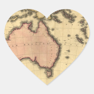 1818 Australasia Karta - Australien, Nya Zeeland Hjärtformat Klistermärke