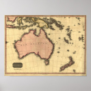 1818 Australasia Karta - Australien, Nya Zeeland Poster