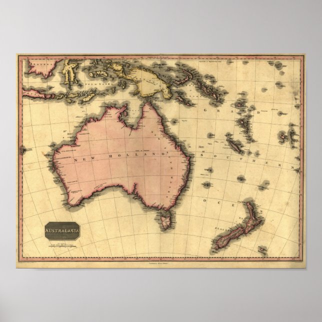 1818 Australasia Karta - Australien, Nya Zeeland Poster (Framsidan)