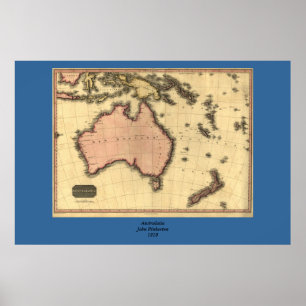 1818 Australasia Karta - Australien, Nya Zeeland Poster