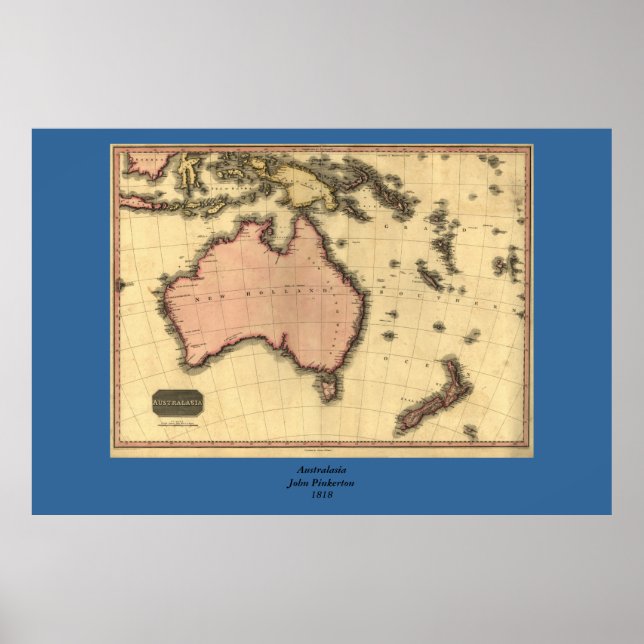 1818 Australasia Karta - Australien, Nya Zeeland Poster (Framsidan)