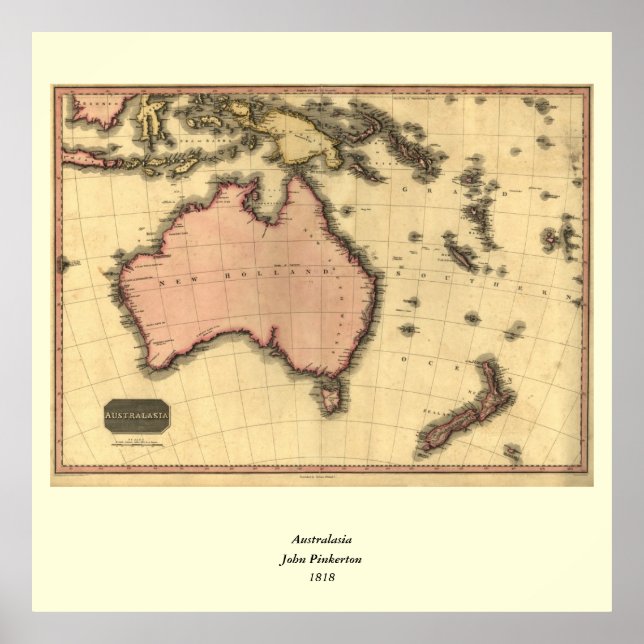 1818 Australasia Karta - Australien, Nya Zeeland Poster (Framsidan)