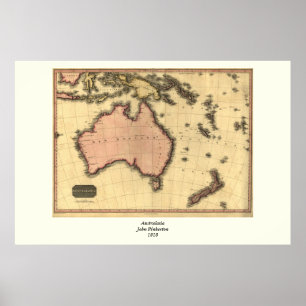 1818 Australasia Karta - Australien, Nya Zeeland Poster