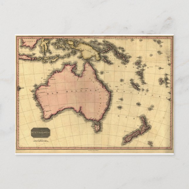 1818 Australasia Karta - Australien, Nya Zeeland Vykort (Framsida)