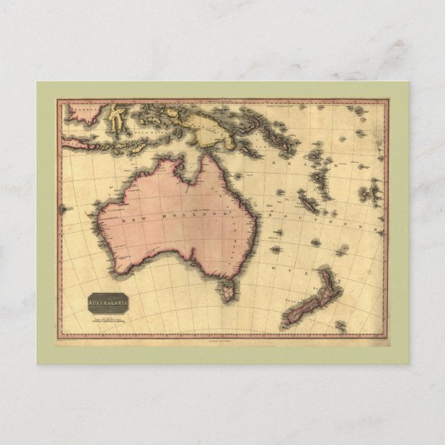 1818 Australasia Karta - Australien, Nya Zeeland Vykort (Framsida)