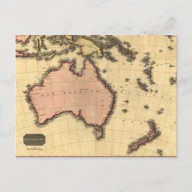 1818 Australasia Karta - Australien, Nya Zeeland Vykort (Framsida)