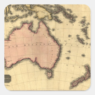 1818 Australasia karta - Australien som är Fyrkantigt Klistermärke