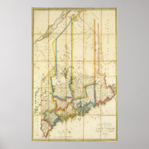 1820 Karta i delstaten Maine Poster
