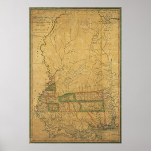 1820 Karta i Mississippi Poster