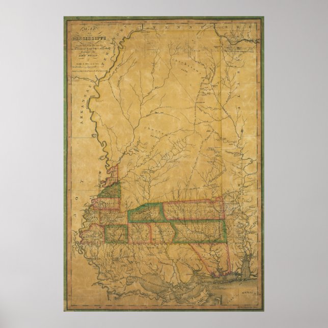 1820 Karta i Mississippi Poster (Framsidan)