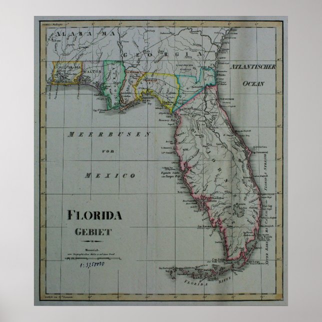 1823 Florida Karta Poster (Framsidan)