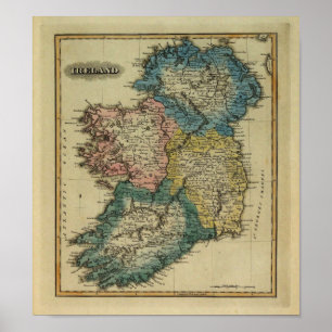 1823 Irland karta av Lucas Fielding Jr Poster