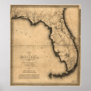 1823 Karta i Florida Poster