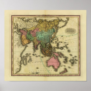 1825 Karta i Asien av Henry Tanner Poster
