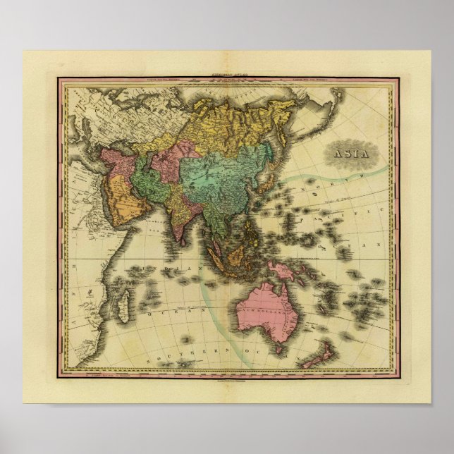 1825 Karta i Asien av Henry Tanner Poster (Framsidan)
