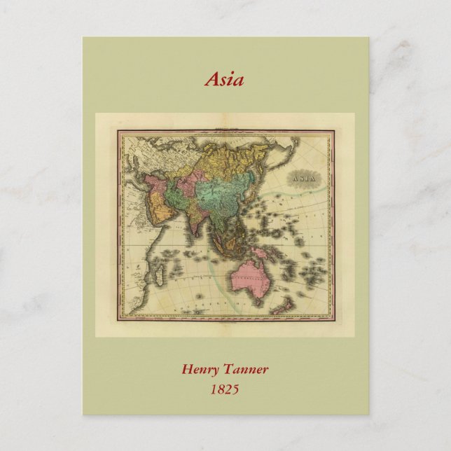 1825 Karta i Asien av Henry Tanner Vykort (Framsida)