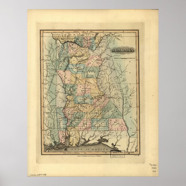 1826 Karta i Alabama Poster (Framsidan)