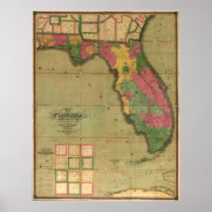 1829 Karta i Florida Poster