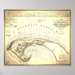 1833 Topografiska Karta i Cape Cod Provincetown Poster