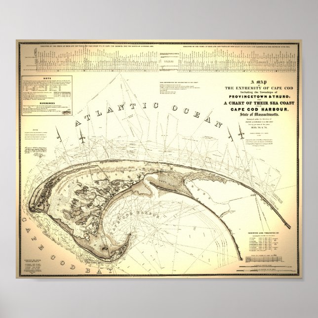 1833 Topografiska Karta i Cape Cod Provincetown Poster (Framsidan)