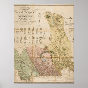 1834 karta vid St Marylebone (London) Poster