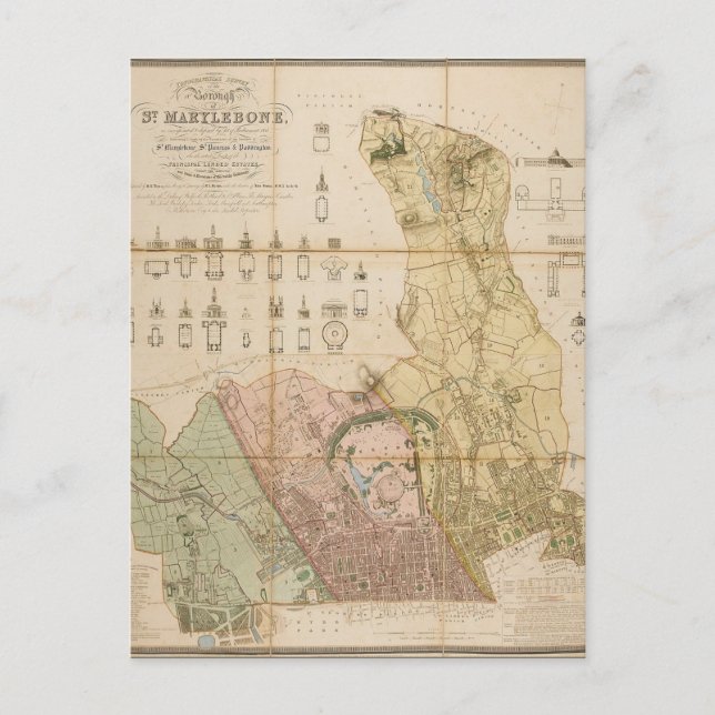 1834 karta vid St Marylebone (London) Vykort (Framsida)